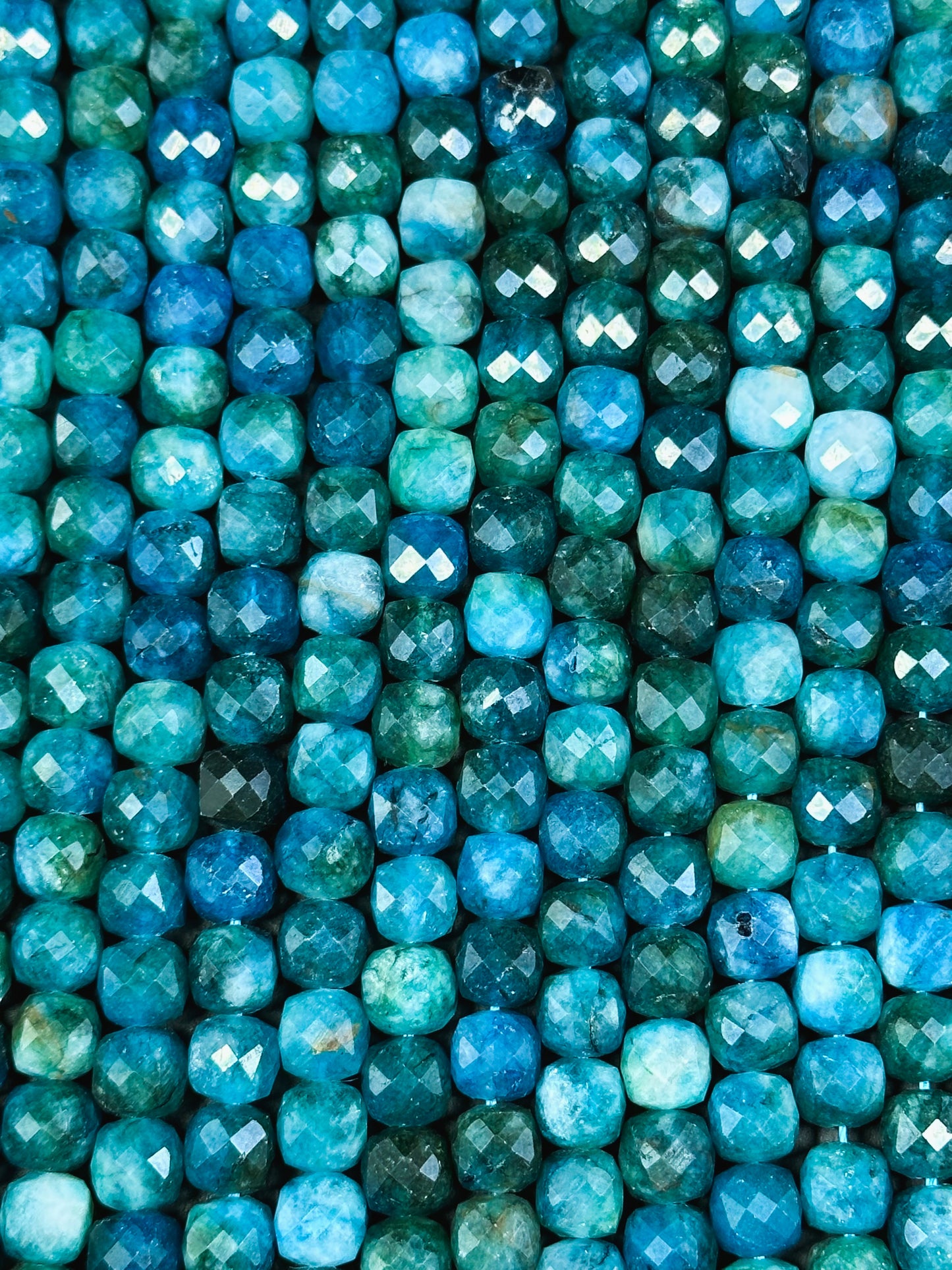 AAA Natural Apatite Gemstone Bead Faceted 7mm 9mm Round Edge Cube Shape Bead, Beautiful Natural Blue Color Apatite Full Strand 15.5"