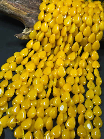 Natural Yellow Jade Gemstone Bead 20x15mm Teardrop Shape, Beautiful Yellow Color Jade Gemstone Beads, Excellent Quality Full Strand 15.5"