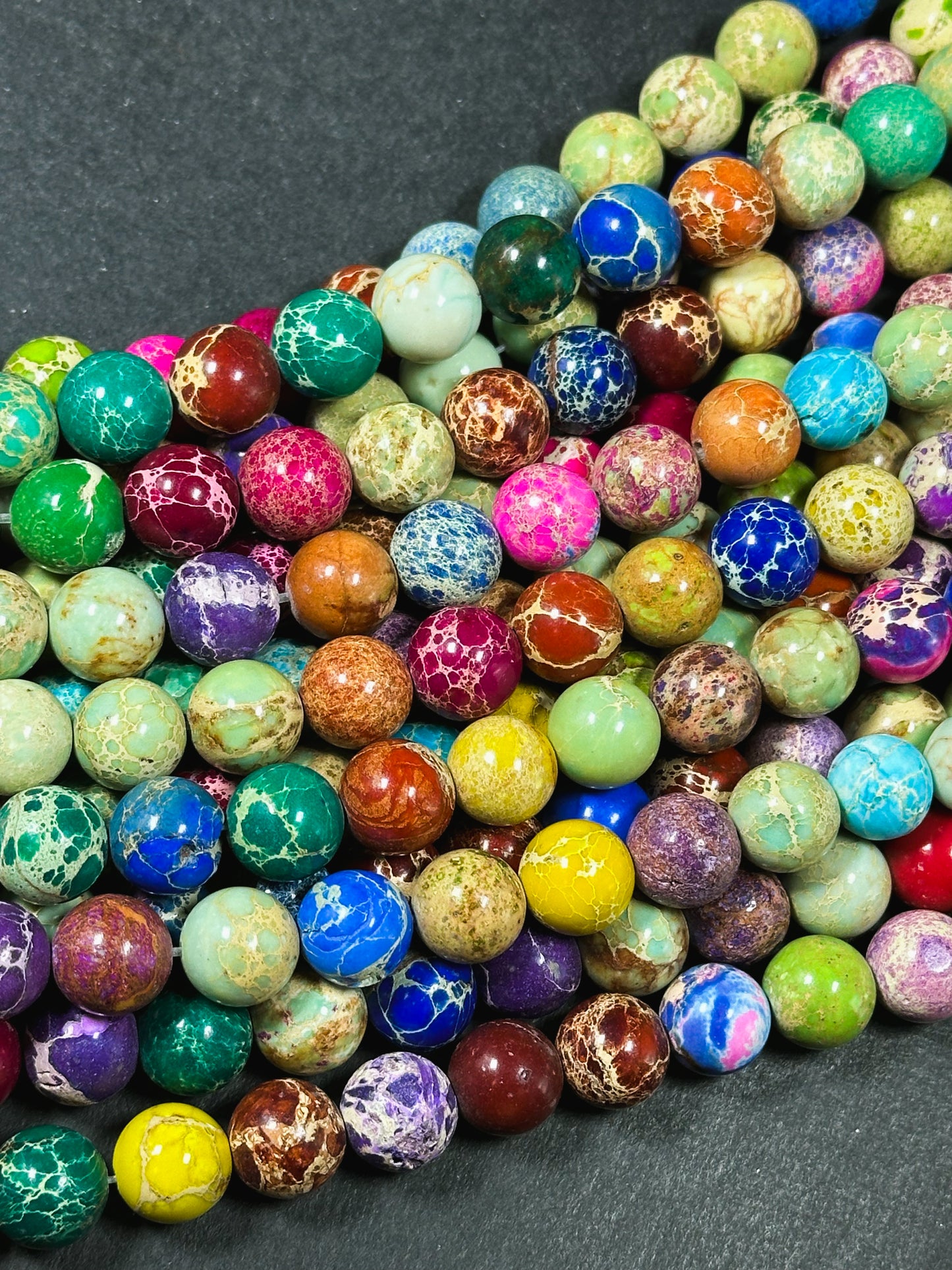 Natural Sea Sediment Jasper Gemstone Bead 4mm 6mm 8mm 10mm 12mm Round Beads, Beautiful Rainbow Multicolor Jasper Beads Full Strand 15.5"