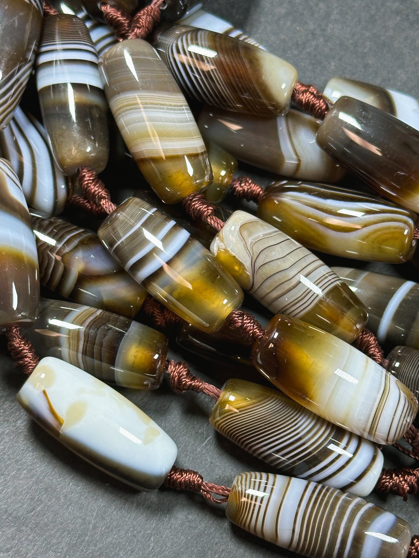 Natural Brown Botswana Agate Gemstone Bead Smooth Barrel Shape Beads, Gorgeous Natural Brown Botswana Agate, Excellent Quality 15.5" Strand