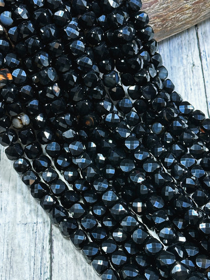 AAA Black Tourmaline Gemstone Bead Faceted 8mm Cube Shape, Gorgeous Natural Black Color Tourmaline Stone Bead Great Quality Full Strand 15.5