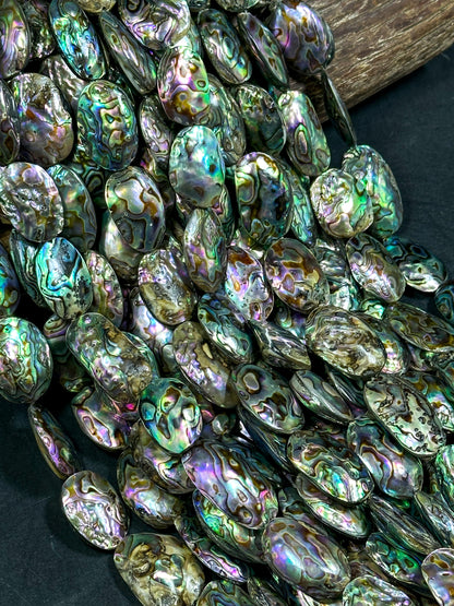 AAA Natural Abalone Shell Bead 26x20mm Oval Shape, Gorgeous Natural Rainbow Peacock Color Abalone Shell Excellent Quality Full Strand 15.5"