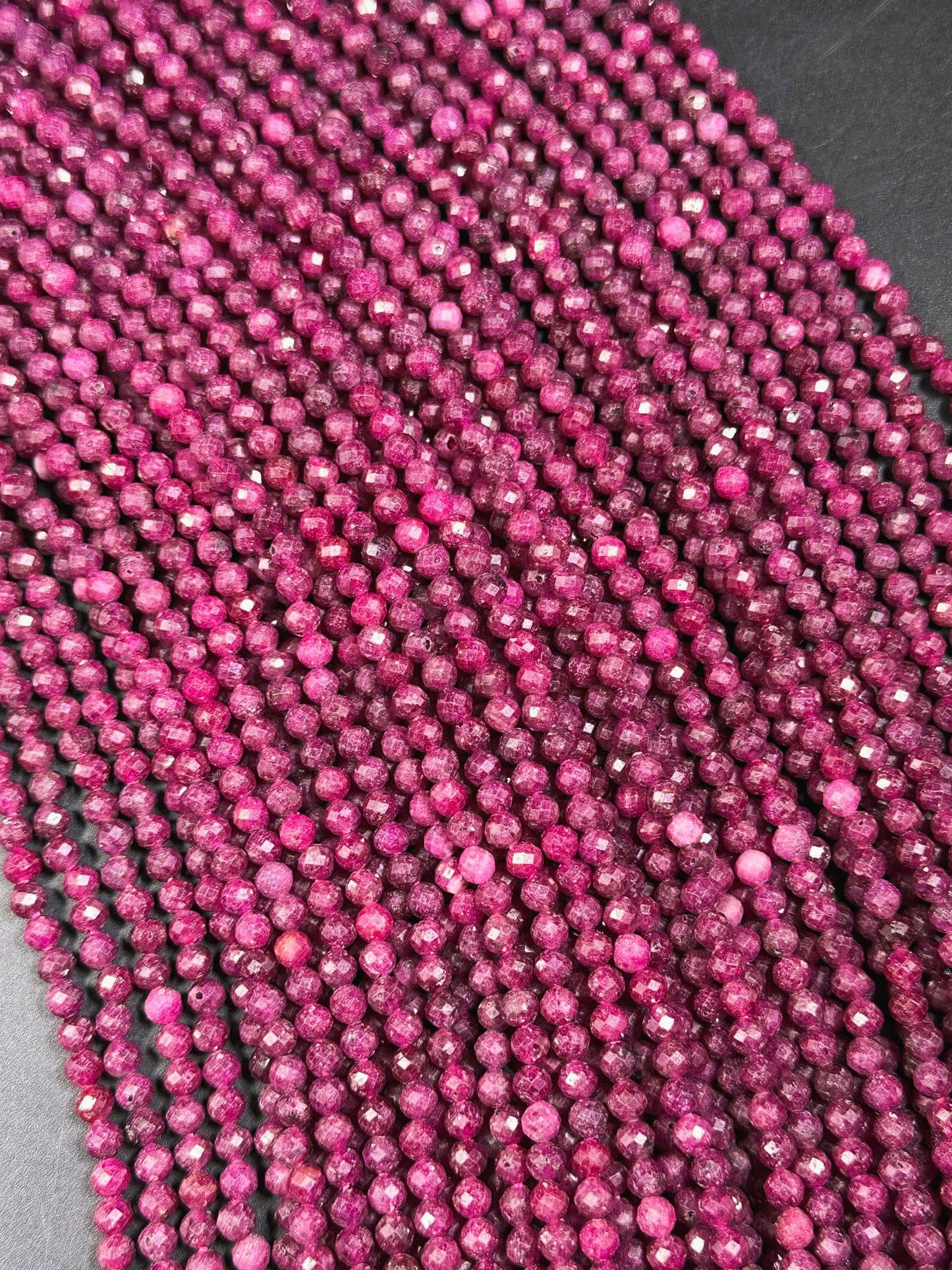 AAA Natural Red Ruby Faceted 3mm 4mm 5mm Round Bead, Beautiful Red Pink Color Ruby Gemstone Excellent Quality Full Strand 15.5"