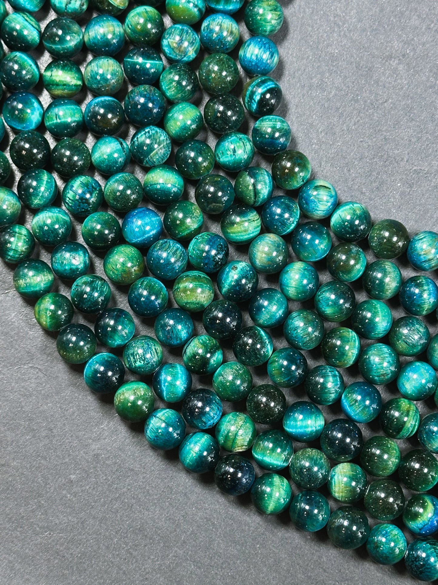 Beautiful Turquoise Green Teal Tiger Eye Gemstone 10mm Round Beads, Gorgeous Turquoise Green Teal Color Tiger Eye Gemstone Beads 15.5"