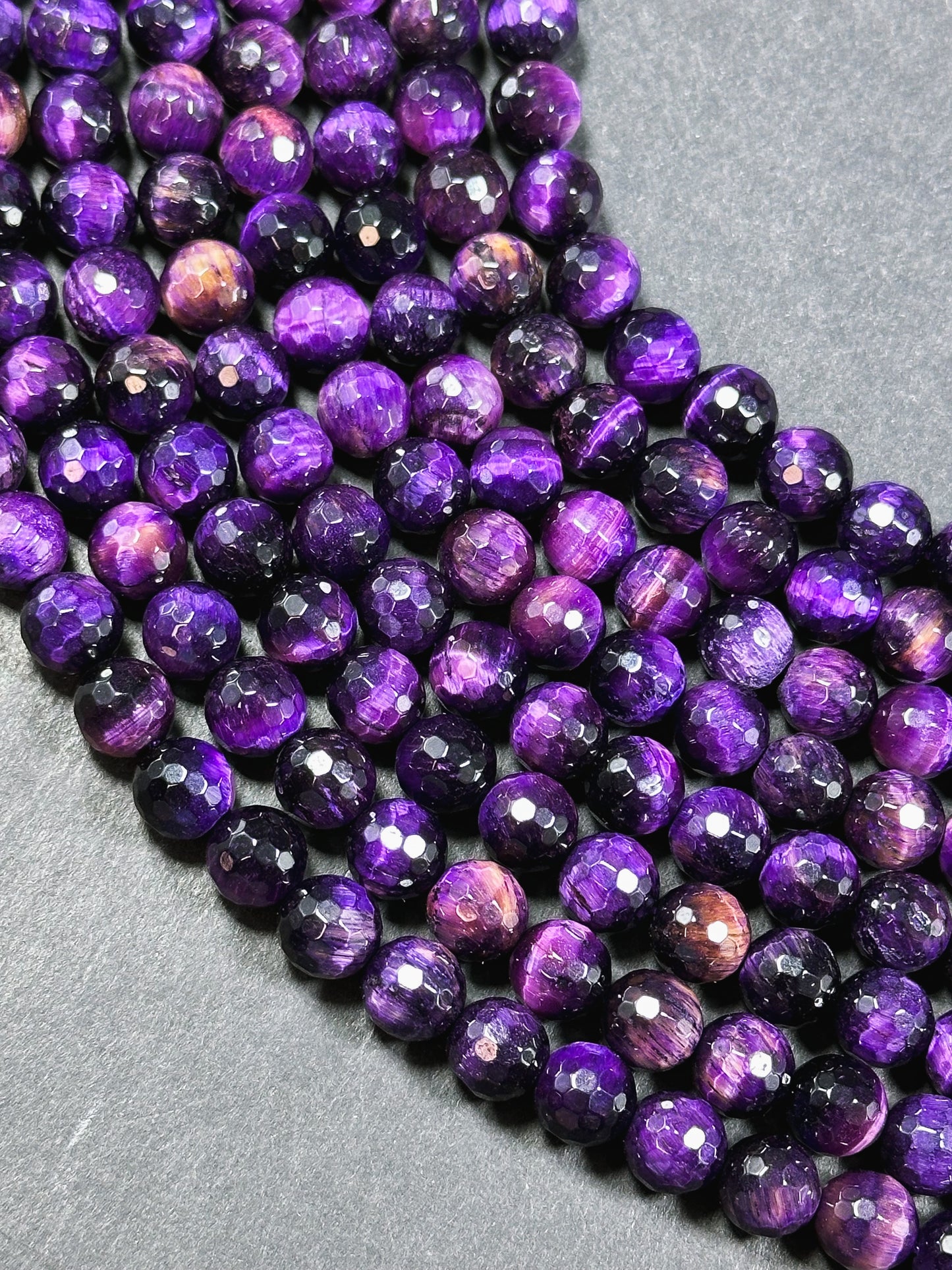 Natural Purple Tiger Eye Gemstone Bead Faceted 8mm Round Beads, Beautiful Purple Color Tiger Eye Gemstone Bead, Great Quality 15.5" Strand