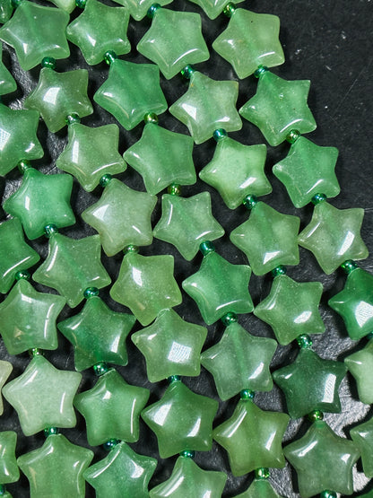 Natural Aventurine Gemstone Bead 15mm Star Shape Bead, Beautiful Natural Green Jade Color Aventurine Beads Great Quality Full Strand 15.5"