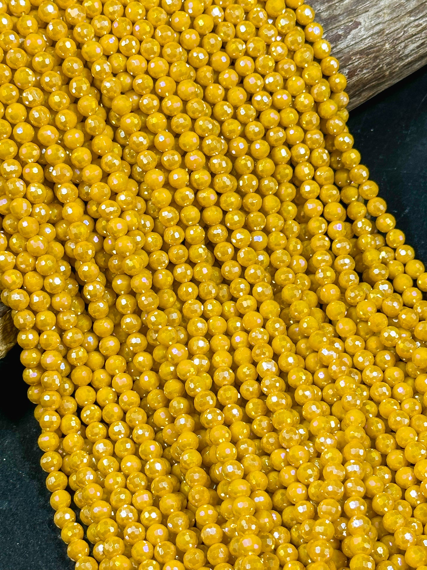 Beautiful Mystic Chinese Crystal Glass Bead Faceted 5.5mm Round Bead, Gorgeous Iridescent Yellow Orange Color Great Quality Crystal Beads