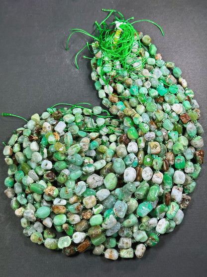 Natural Chrysoprase Gemstone Freeform Pebble Nugget Beads, Beautiful Natural Green Brown Color Great Quality Chrysoprase Full Strand 15.5"