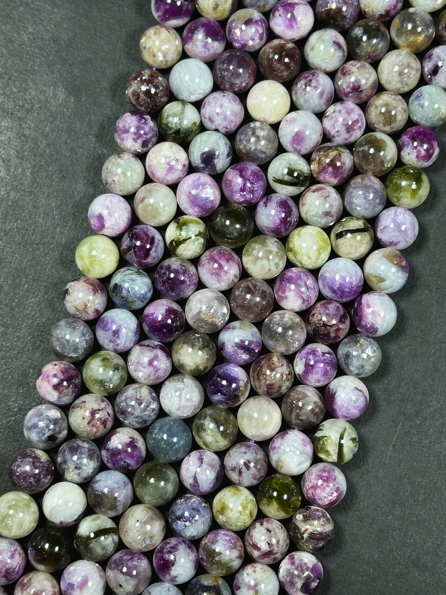 AA Natural Purple Mica Emerald Gemstone Bead 8mm 10mm Round Beads, Beautiful Natural Purple Green Gray Mica Emerald Stone Beads 15.5" Strand