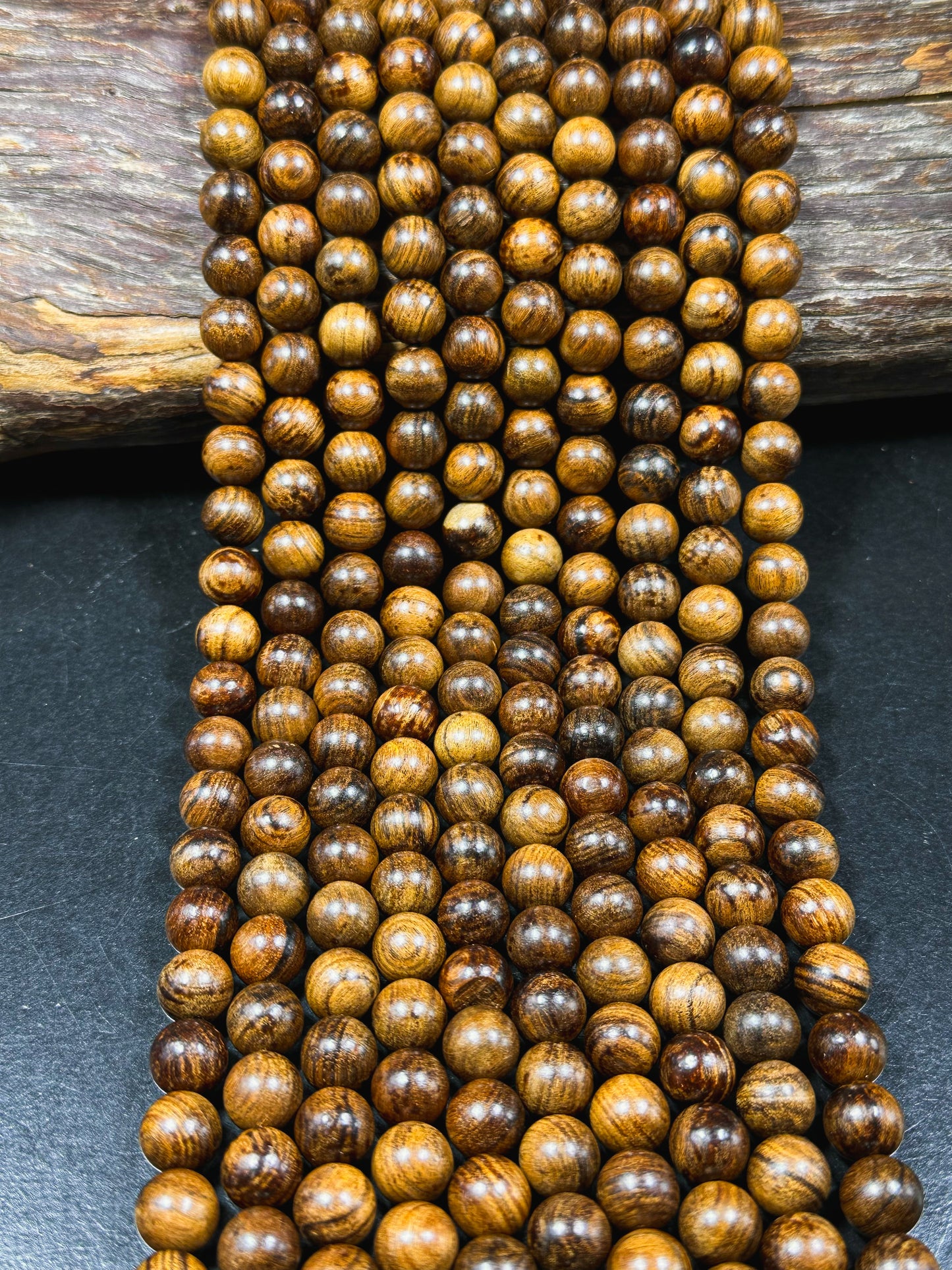 Natural Tiger Skin Sandalwood Beads 6mm 8mm 10mm Round Beads, Natural Brown Aromatic Wood Meditation Prayer Mala Beads Full Strand 15.5"