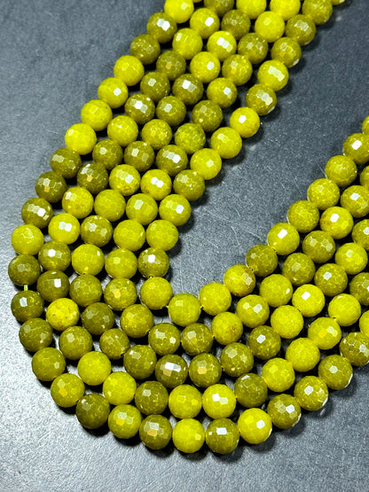 Beautiful Natural Lemon Jade Gemstone Bead, Faceted 6mm 8mm 10mm Round Bead, Gorgeous Natural Dark Lemon Green Color Natural Jade Gemstone Bead