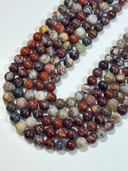 NATURAL Mexican Red Agate Gemstone Bead, 6mm 8mm 10mm Round Beads Beautiful Multicolor Red Gray Color Agate Beads Full Strand 15.5"