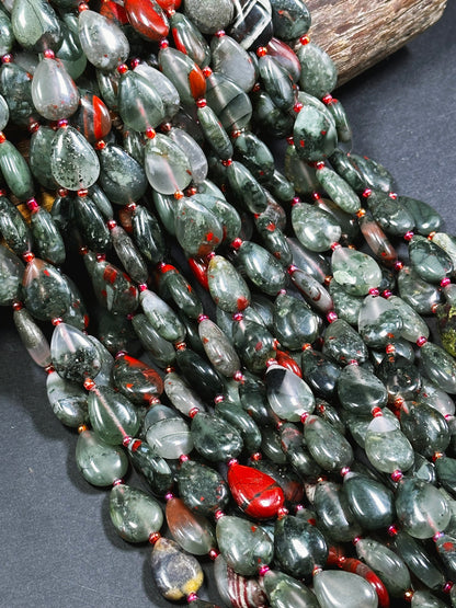 Natural African Bloodstone Gemstone Bead 18x13mm Teardrop Shape, Beautiful Natural Gray Red Color Bloodstone Great Quality Full Strand 15.5"