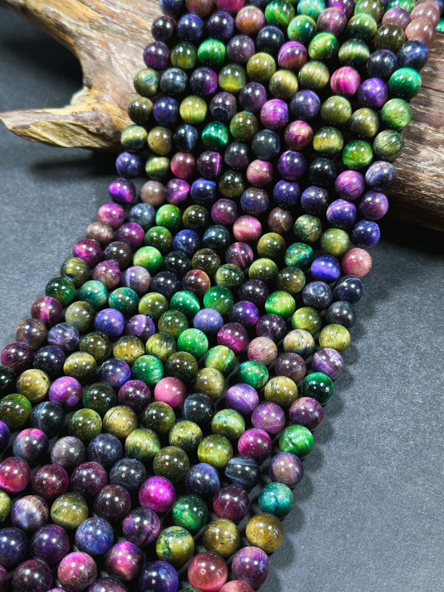 Multicolor Green Galaxy Tiger Eye Gemstone 6mm 8mm 10mm Round Beads, Gorgeous Multicolor Green Purple Teal Color Galaxy Tiger Eye Beads 15.5"