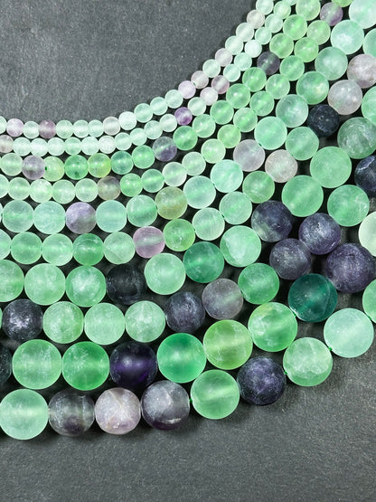 Natural Matte Fluorite Gemstone Bead 4mm 6mm 8mm 10mm 12mm Round Beads, Beautiful Natural Matte Green Purple Fluorite Beads 15.5" Strand