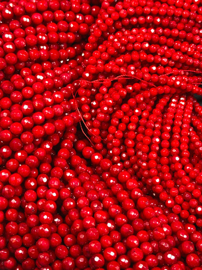 Natural Red Coral Gemstone Bead Faceted 3mm 5mm Round Beads, Beautiful Natural Red Color Bamboo Coral Gemstone Beads, Great Quality 15.5"