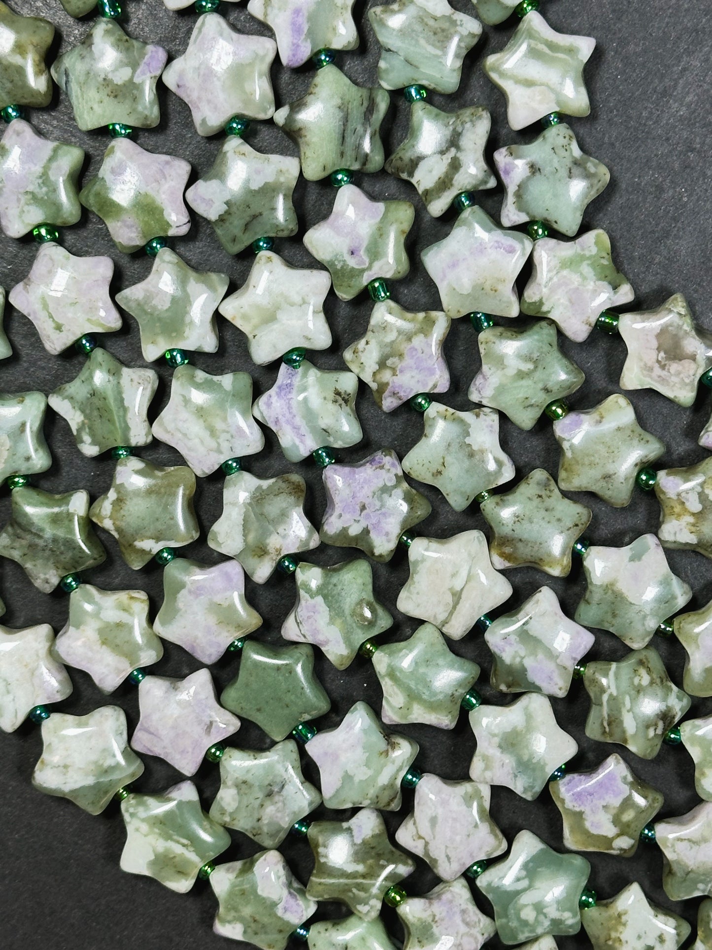 Natural Green Flower Agate Gemstone Bead 15mm Star Shape, Gorgeous Green Purple Beige Flower Agate Beads, Great Quality Full Strand 15.5"