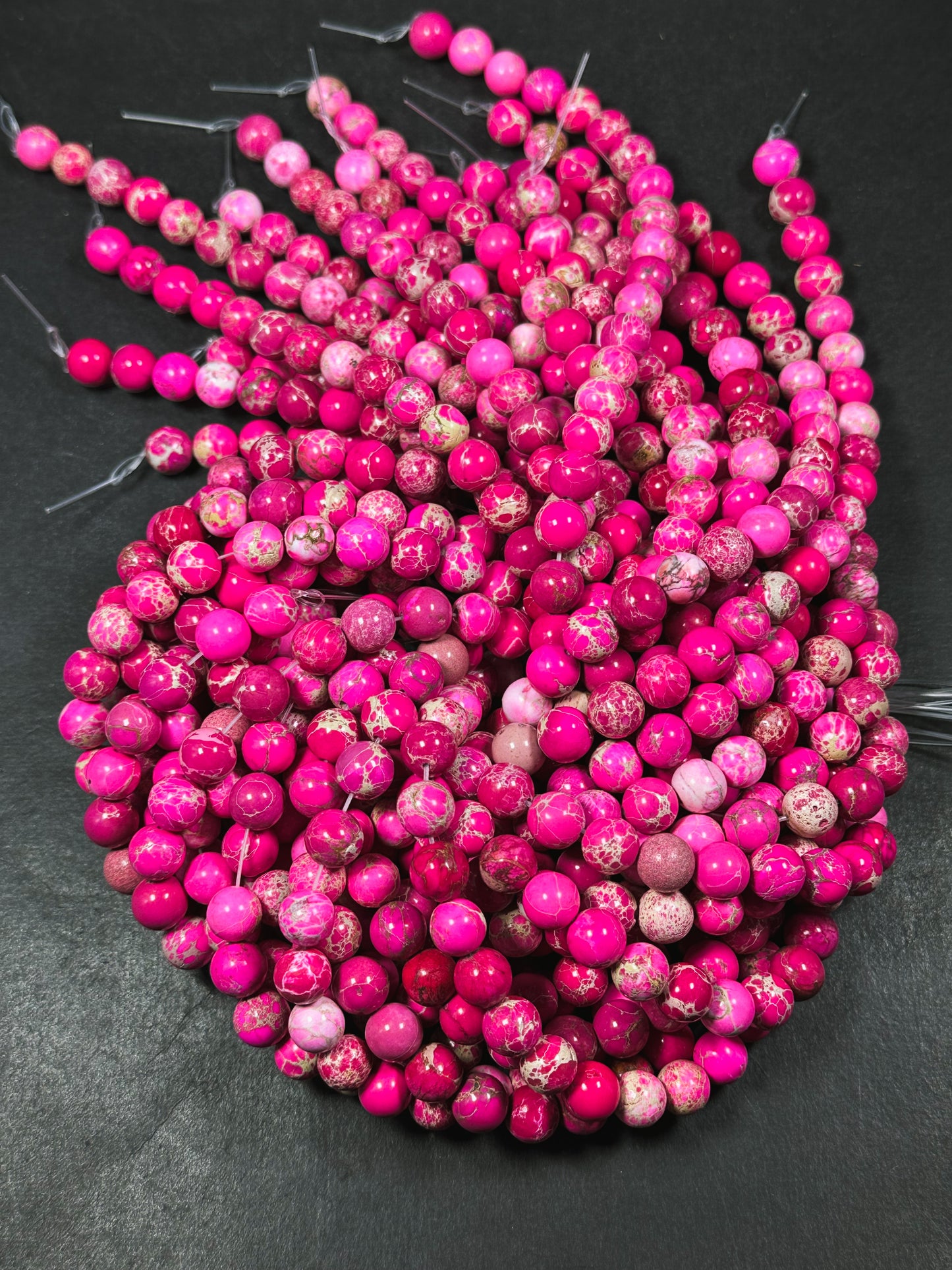 Natural Sea Sediment Jasper Gemstone Bead 4mm 6mm 8mm 10mm Round Beads, Beautiful Hot Pink Color Imperial Jasper Bead Full Strand 15.5"