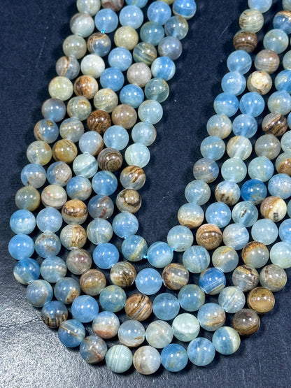 AAA NATURAL Blue Calcite Gemstone Bead 6mm 8mm 10mm Round Beads, Gorgeous Natural Blue Brown Color Calcite Full Strand 15.5" Great Quality