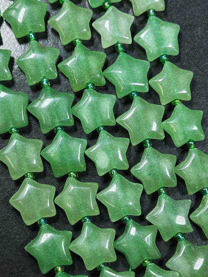 Natural Aventurine Gemstone Bead 15mm Star Shape Bead, Beautiful Natural Green Jade Color Aventurine Beads Great Quality Full Strand 15.5"