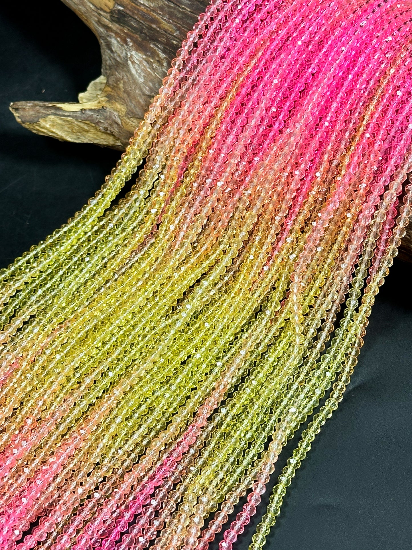 Gorgeous Multicolor Crystal Beads, Faceted 3mm 4mm 8mm Rondelle Shape, Beautiful Pink Yellow Color Crystal Beads Full Strand 14.4"