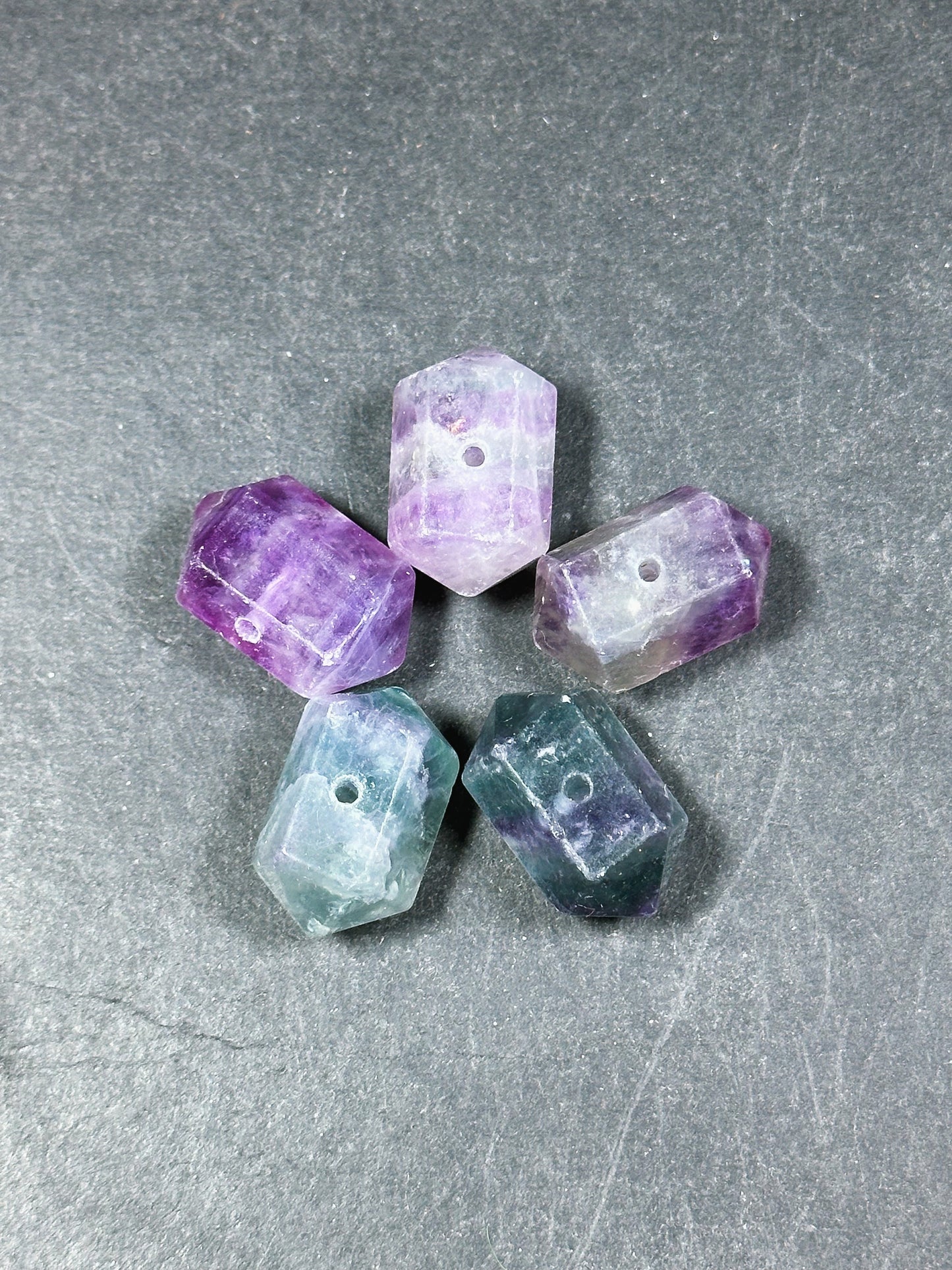 Natural Fluorite Gemstone Bead Faceted 25x16mm Double Point Barrel Shape Bead, Gorgeous Natural Purple Green Color Fluorite LOOSE BEAD (1pc)