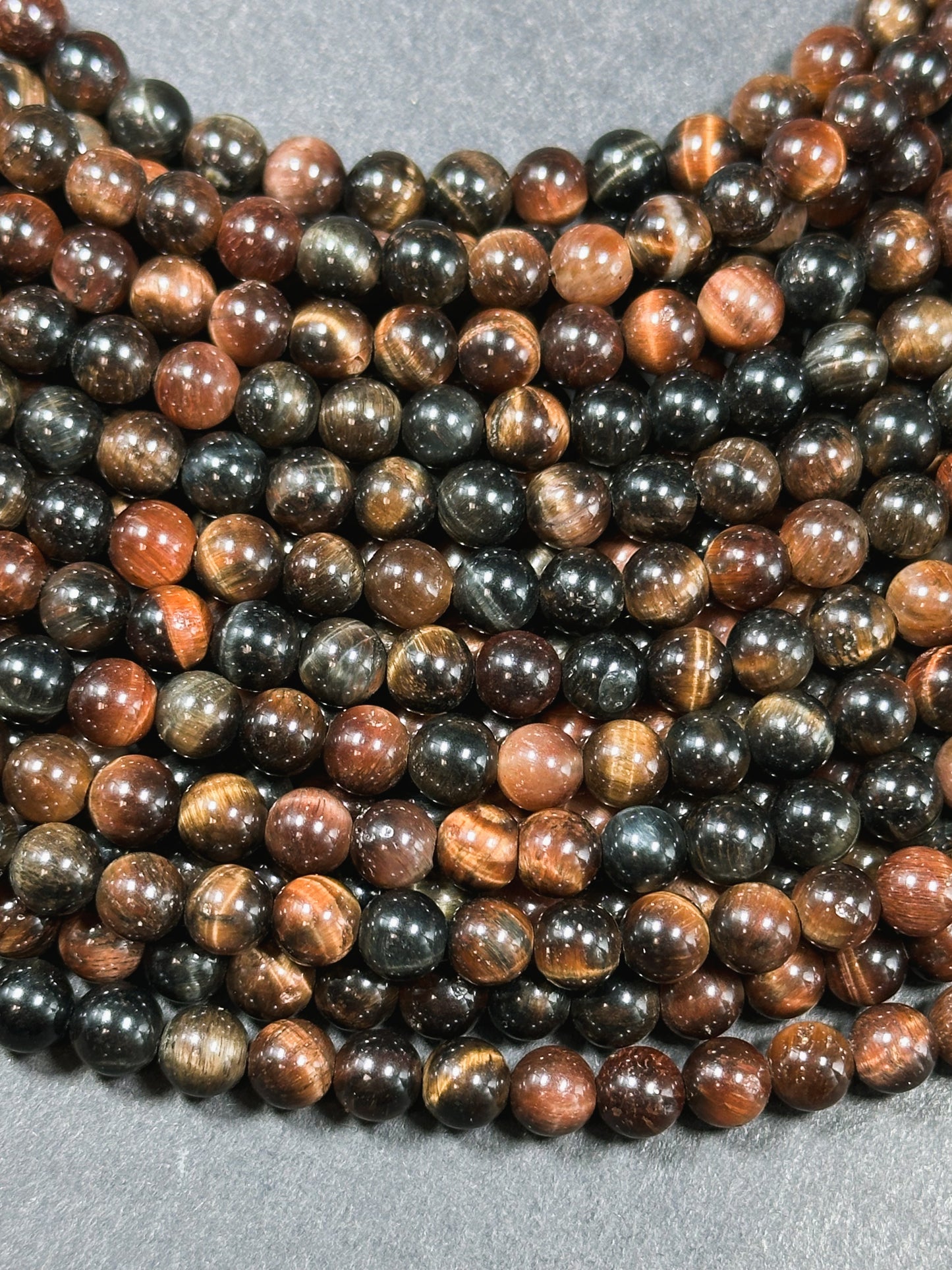 Natural Multicolor Tiger Eye Gemstone 6mm Round Beads, Gorgeous Multicolor Reddish Brown Navy Blue Color Tiger Eye Gemstone Beads 15.5"