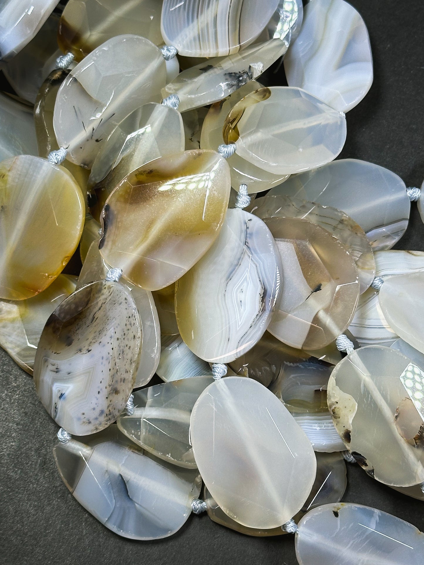 Natural Botswana Agate Gemstone Bead Freeform Faceted Oval Shape, Gorgeous Natural Gray Beige Color Botswana Agate Excellent Quality 15.5"