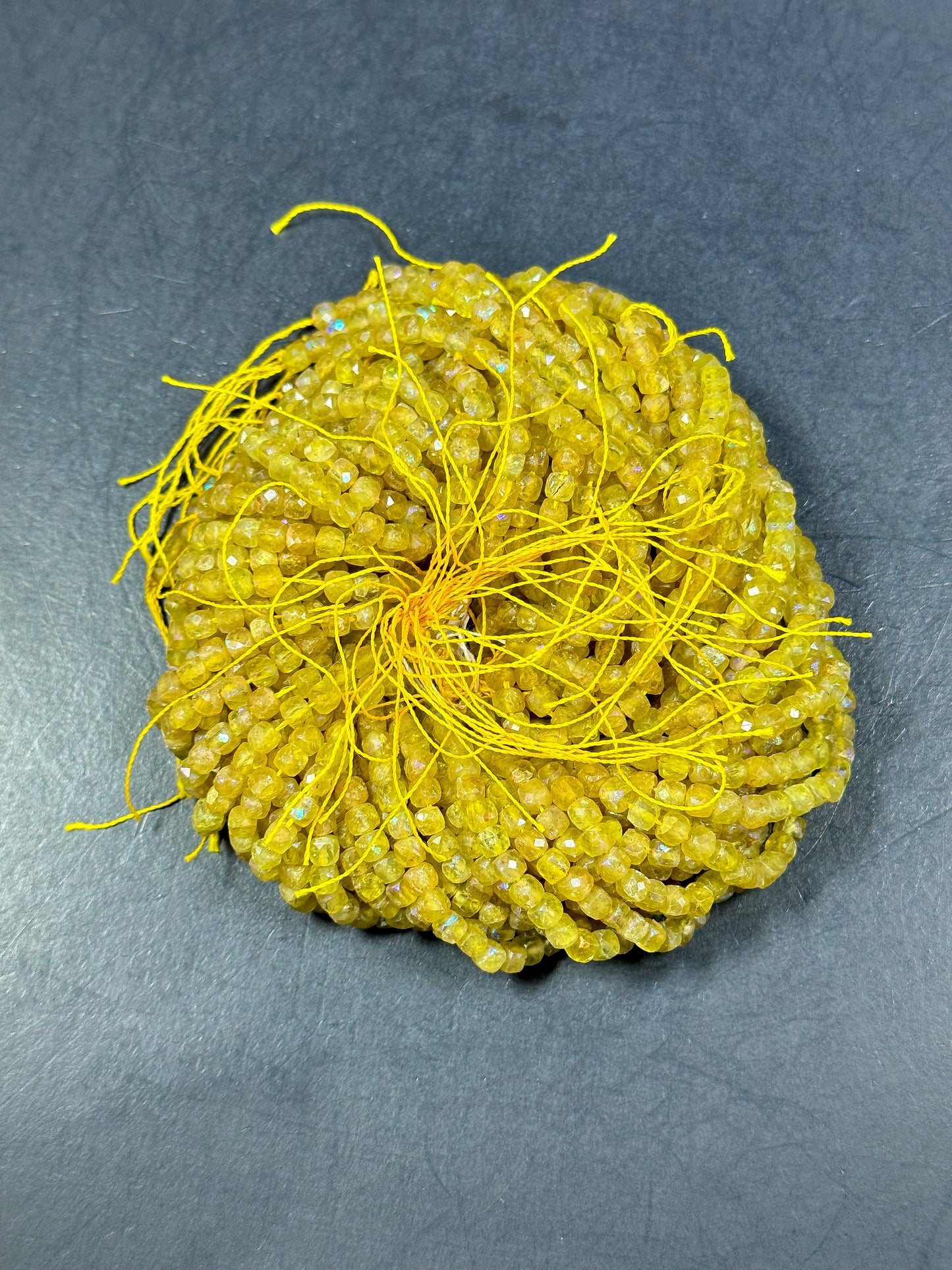 Mystic Natural Yellow Apatite Gemstone Bead Faceted 4mm Cube Shape Bead, Beautiful Yellow Color Loose Mystic Apatite Beads Full Strand 15.5"