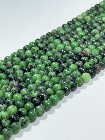 NATURAL Ruby Zoisite Gemstone Bead 4mm 6mm 8mm 10mm Round Beads, Beautiful Green Ruby Red Color Zoisite Gemstone, Full Strand 15.5"