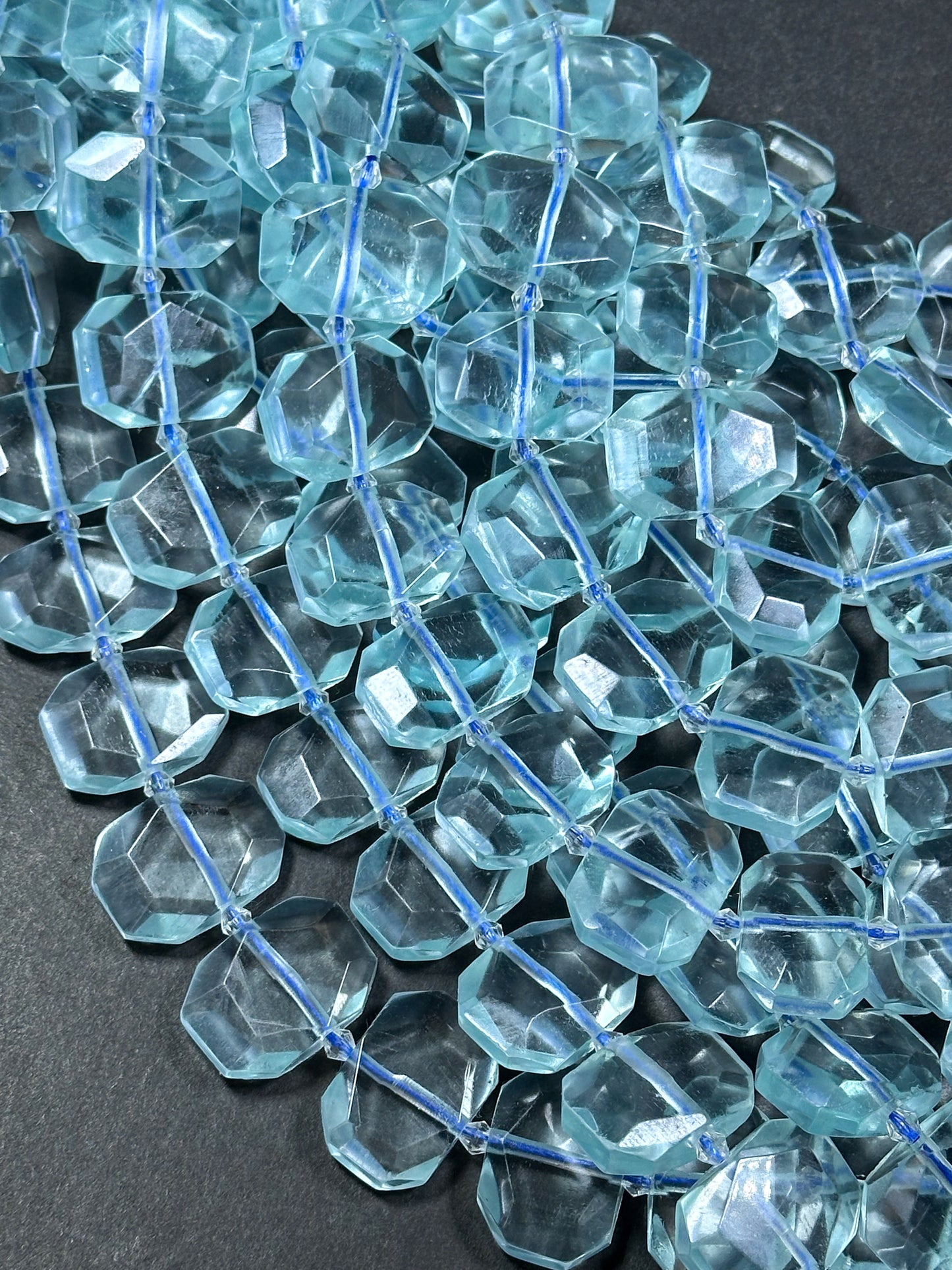 Natural Aquamarine Gemstone Bead Faceted 22x16mm Rectangle Shape Bead, Beautiful Natural Clear Aqua Blue Color Aquamarine Beads 15.5" Strand