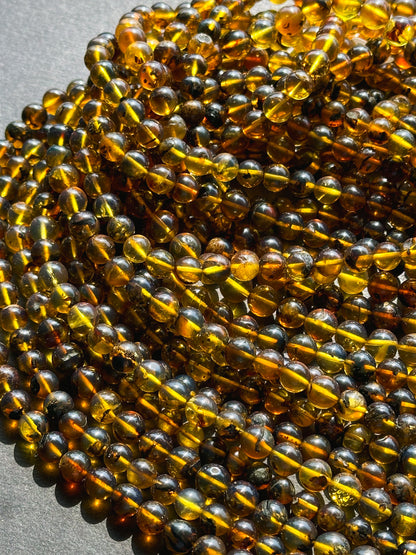 Natural Amber Baltic Gold Gemstone Bead 6-7mm Round Beads, Beautiful Natural Dark Yellow Brown Color Baltic Gold Gemstone Beads Full Strand 15.5"