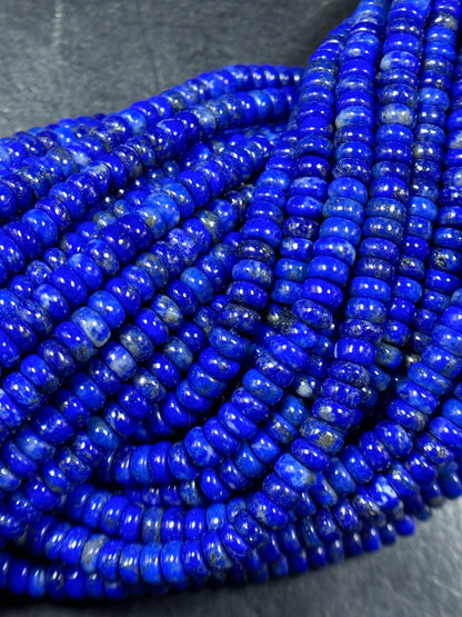 Natural Lapis Lazuli Gemstone Bead Smooth 4x2mm Rondelle Shape Beads, Gorgeous Natural Royal Blue Color Lapis Beads, Excellent Quality 15.5"