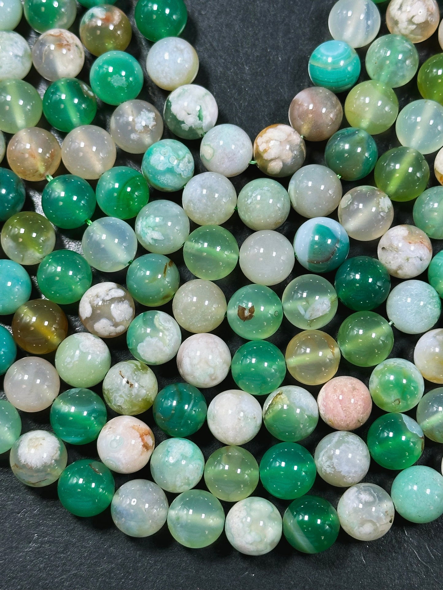 AAA Natural Green Blossom Flower Agate 6mm 8mm 10mm Round Beads, Beautiful Green Beige Color Flower Agate Beads, Excellent Quality Full Strand 15.5"