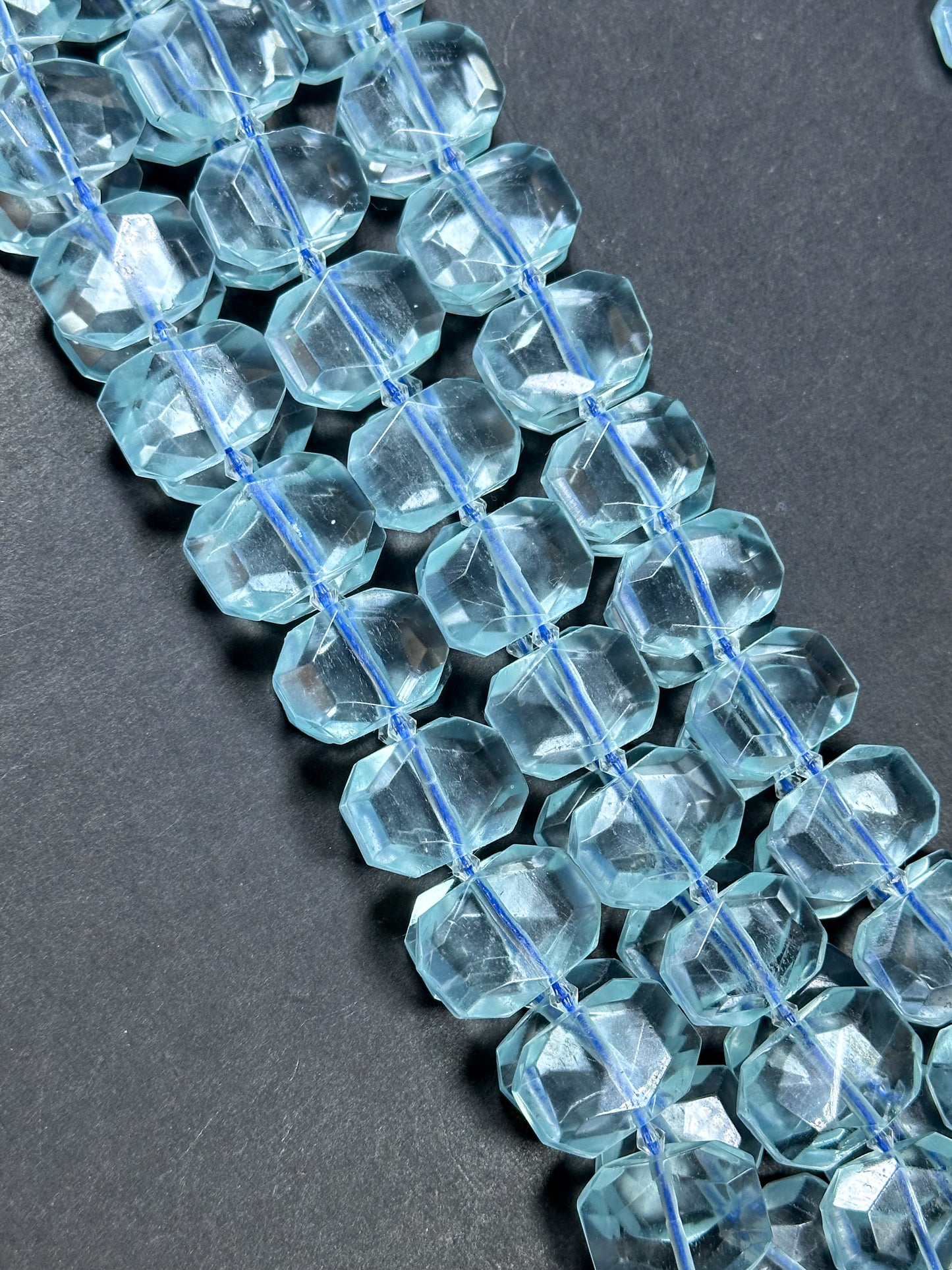 Natural Aquamarine Gemstone Bead Faceted 22x16mm Rectangle Shape Bead, Beautiful Natural Clear Aqua Blue Color Aquamarine Beads 15.5" Strand
