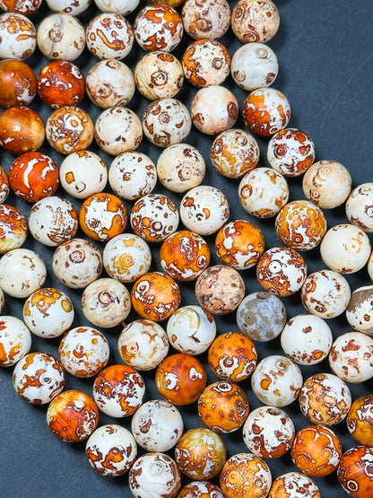 NATURAL Tibetan Gemstone Bead 12mm Round Beads, Beautiful Beige Orange Brown Color Tibetan Gemstone Beads, Excellent Quality Beads 15.5"