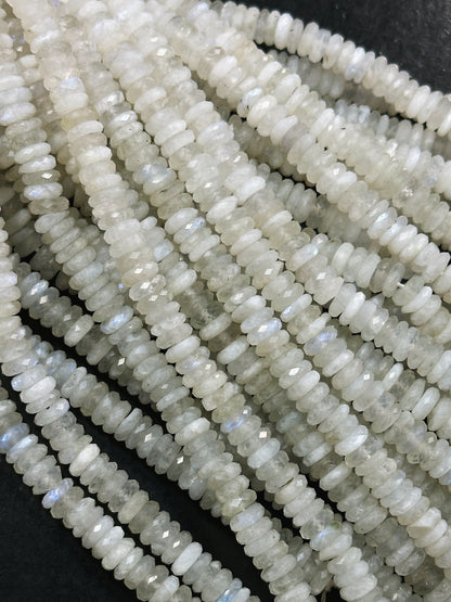 Natural Moonstone Gemstone Bead Faceted 6x2mm Rondelle Shape, Beautiful Natural White Color Blue Flash Moonstone Beads, Full Strand 15.5"