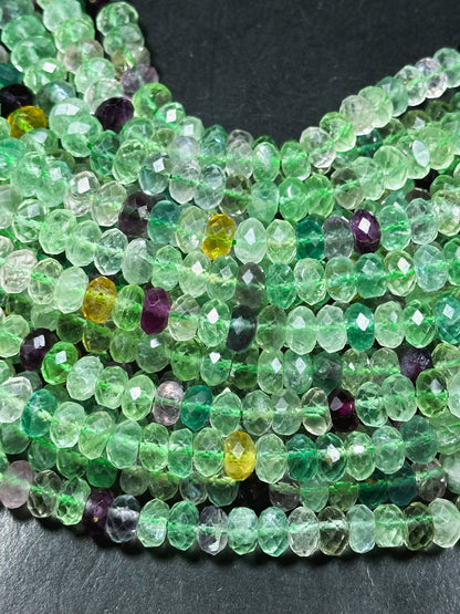 Natural Fluorite Gemstone Bead Faceted 9x5mm Rondelle Shape, Beautiful Natural Green Purple Color Fluorite, Excellent Quality 15.5" Strand