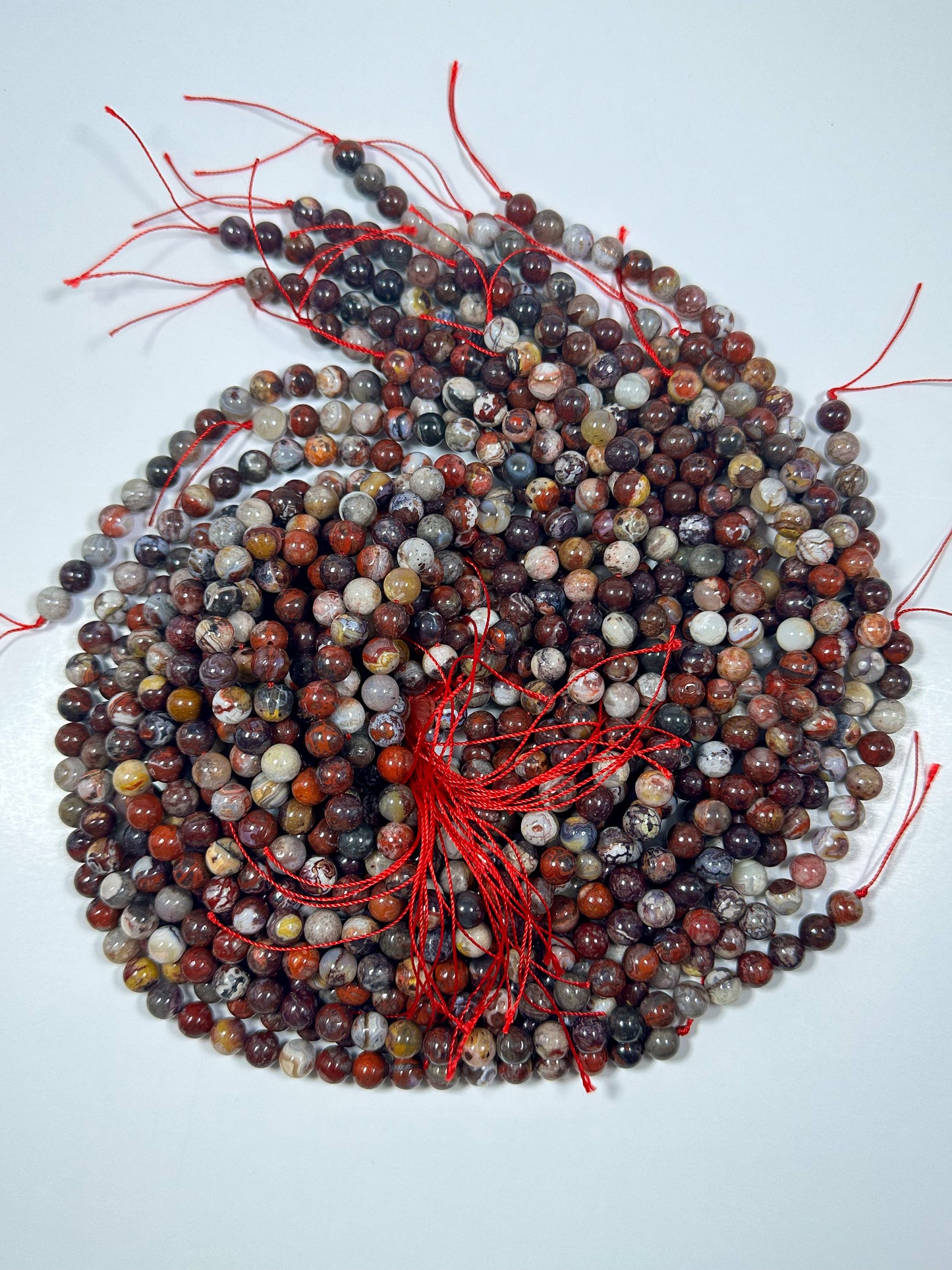 NATURAL Mexican Red Agate Gemstone Bead, 6mm 8mm 10mm Round Beads Beautiful Multicolor Red Gray Color Agate Beads Full Strand 15.5"