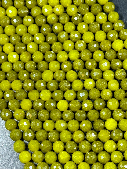 Beautiful Natural Lemon Jade Gemstone Bead, Faceted 6mm 8mm 10mm Round Bead, Gorgeous Natural Dark Lemon Green Color Natural Jade Gemstone Bead