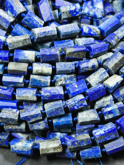 Natural Matte Lapis Lazuli Gemstone Faceted 12x8mm Tube Shape Bead, Beautiful Natural Blue Color Matte Lapis Gemstone Bead Full Strand 15.5"