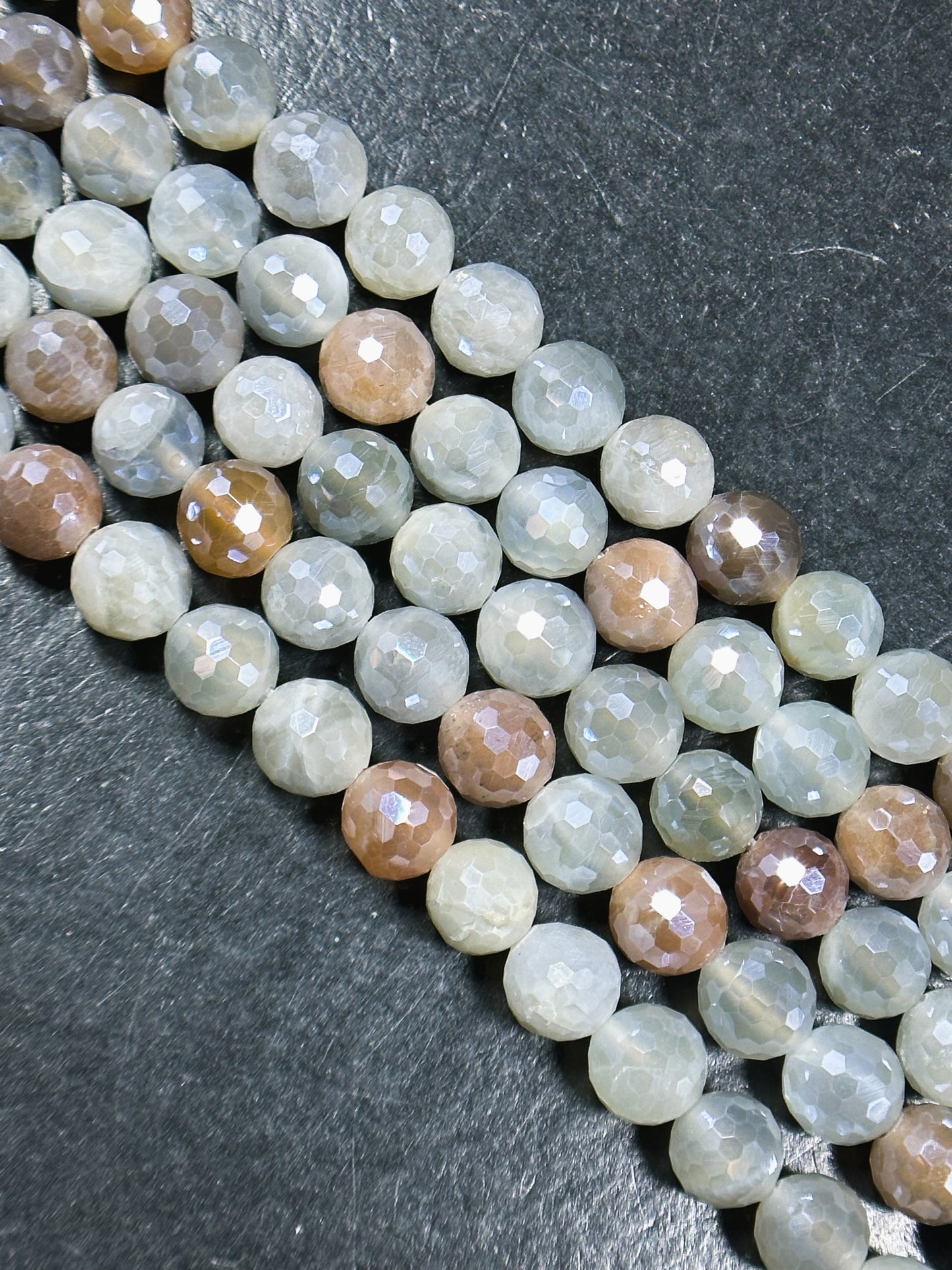 Mystic Natural Multi Moonstone Gemstone Bead Faceted 6mm 8mm Round Bead, Beautiful Gray Brown White Color Mystic Moonstone Bead 15.5" Strand