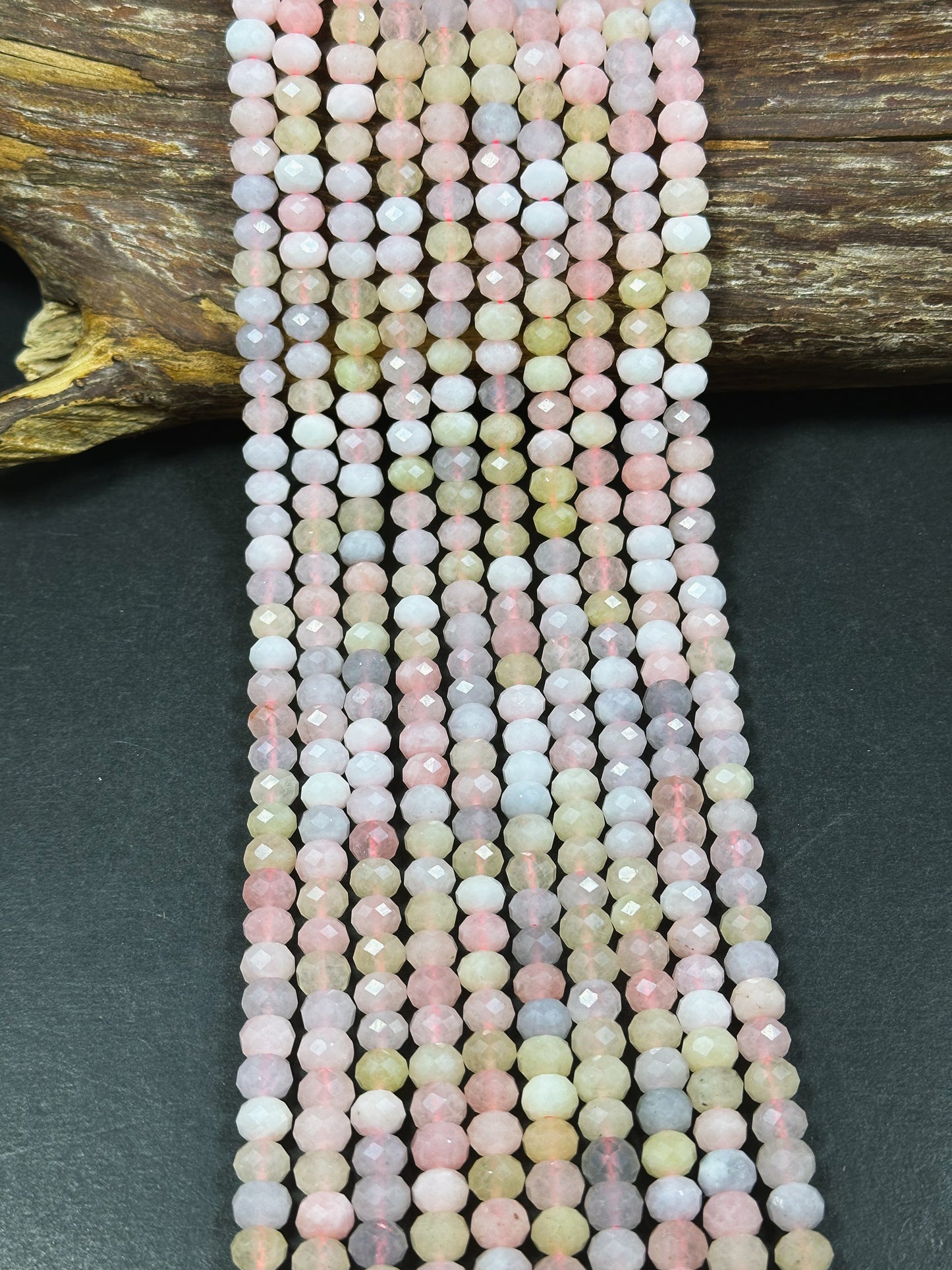 Natural Morganite Gemstone Bead Faceted 6x4mm 8x5mm Rondelle Shape, Beautiful Natural Pastel Pink Purple Yellow Color Morganite Beads 15.5" Strand