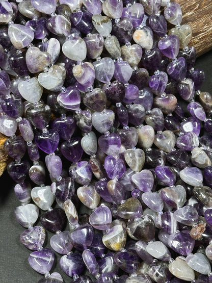 Natural Flower Amethyst Gemstone Bead 10mm 14mm Heart Shape, Beautiful Natural Purple White Color Amethyst, Great Quality Full Strand 15.5"