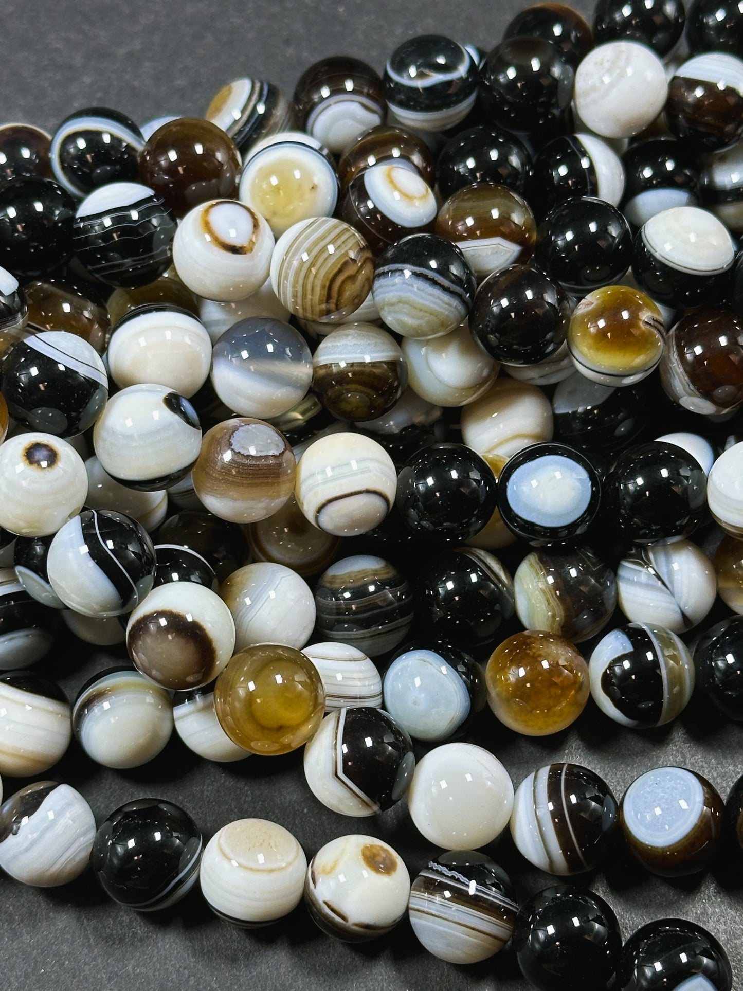 Natural Agate Gemstone Bead 12mm Round Beads, Beautiful Natural Multicolor White Brown Black Color Swirly Agate Gemstone Beads 15.5" Strand