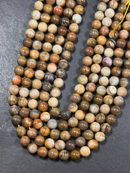 Natural Petrified Wood Jasper Gemstone 4mm 6mm 8mm Round Beads, Beautiful Natural Multicolor Brown Petrified Wood Jasper Stone Beads 15.5"