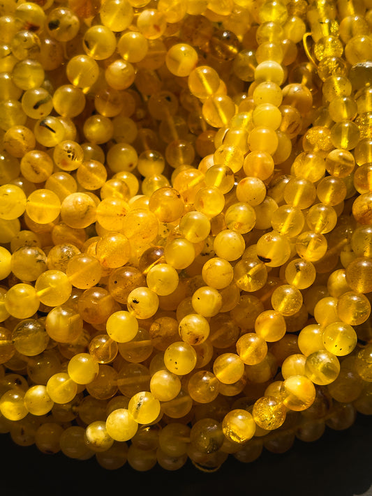 Natural Amber Baltic Gold Gemstone Bead 7-8mm Round Beads, Beautiful Natural Golden Yellow Color Baltic Gold Amber Gemstone Beads Full Strand 15.5"