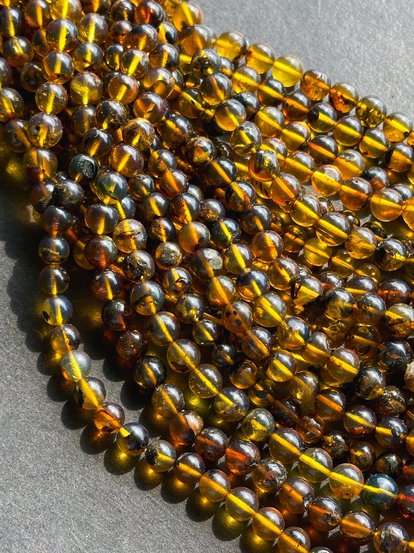 Natural Amber Baltic Gold Gemstone Bead 6-7mm Round Beads, Beautiful Natural Dark Yellow Brown Color Baltic Gold Gemstone Beads Full Strand 15.5"