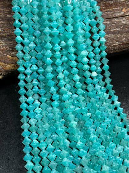 Natural Amazonite Gemstone Bead Faceted 8mm Bicone Diamond Shape Bead, Beautiful Natural Blue-Green Color Amazonite Beads, Full Strand 15.5"