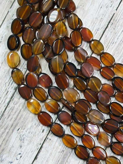 Natural Orange Agate Gemstone Bead 14x10mm Oval Shape, Beautiful Dark Orange Black Color Smooth Agate Gemstone Beads Full Strand 15.5"